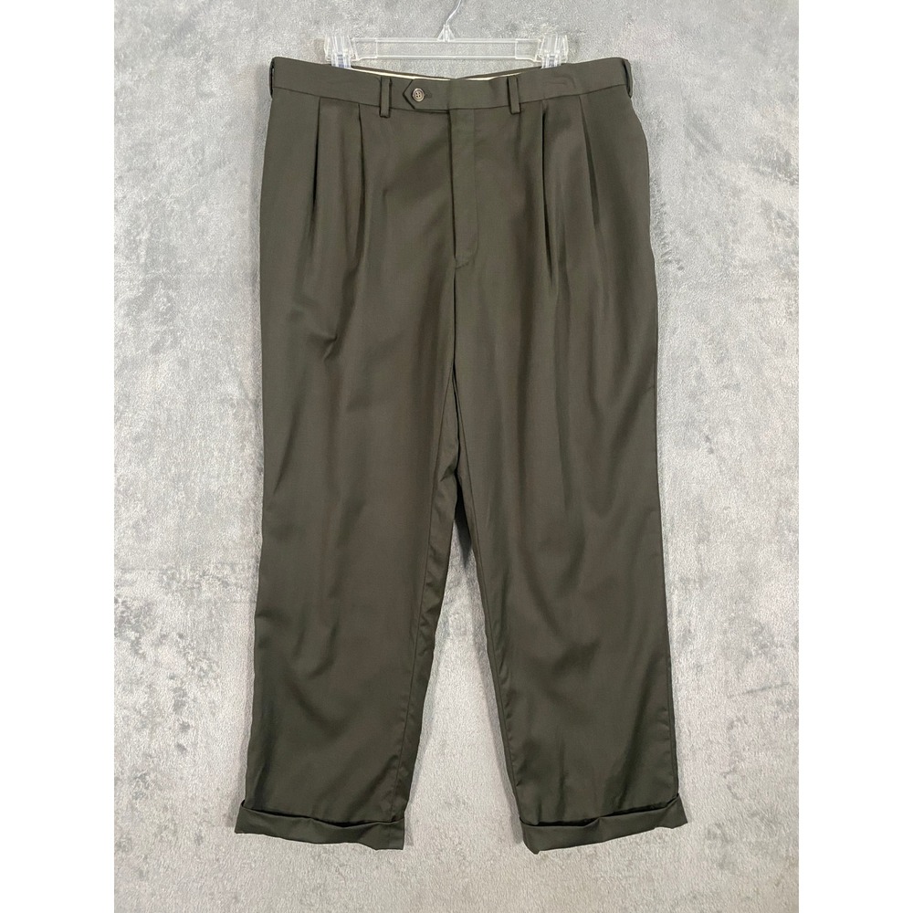 Lauren Ralph Lauren Dress Pants 36x28 Olive Green Wool Cashmere Pleated Cuffed